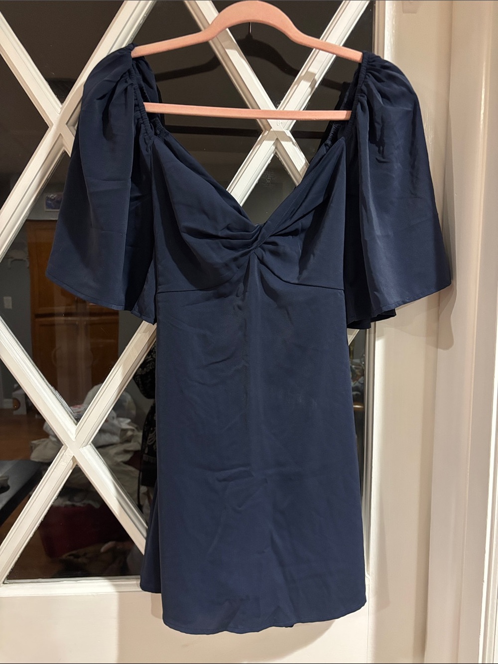 Abercrombie Navy Off-Shoulder Short Dress with Back Bow